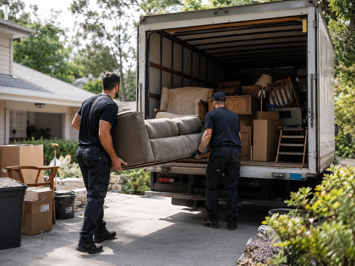 Local junk removal providers loading furniture into a truck in Murfreesboro, TN